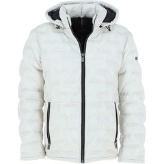 Men's White Quilted Leather Hooded Jacket