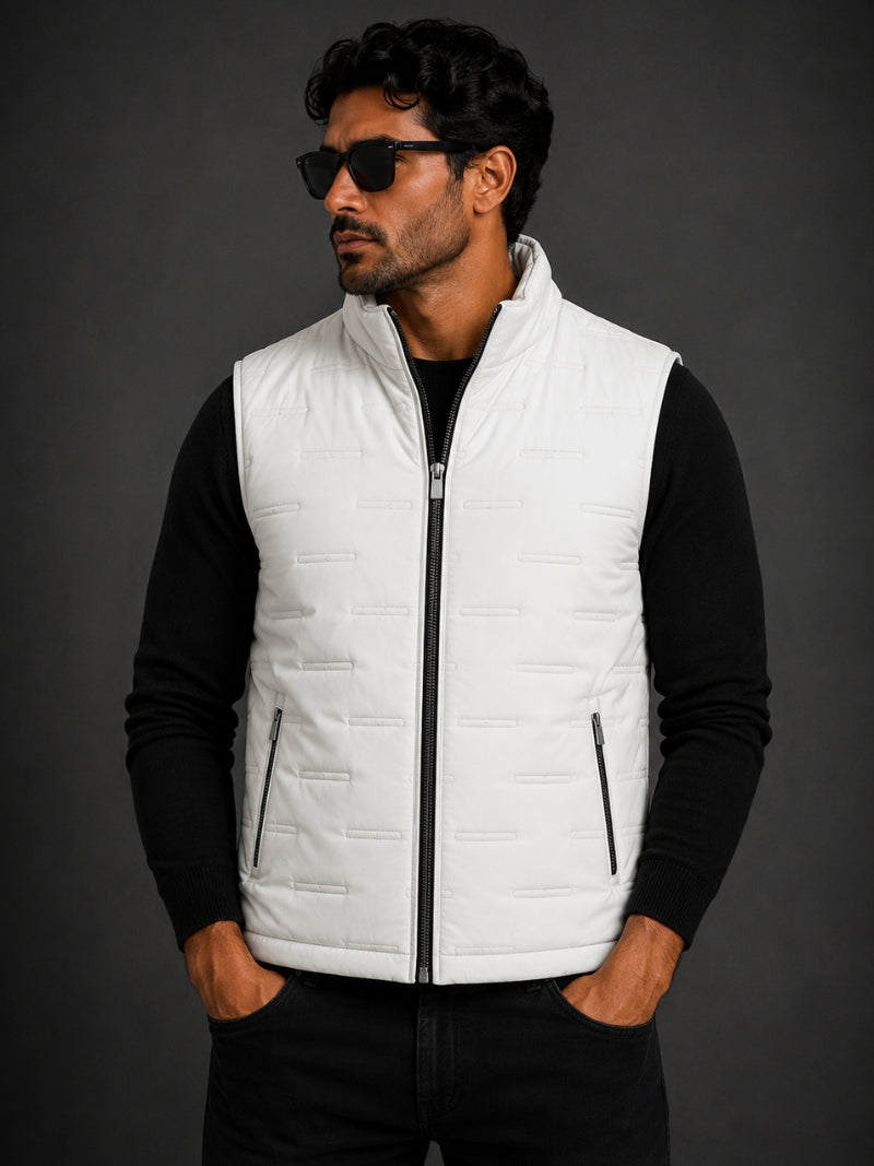 Men's White Quilted Leather Vest
