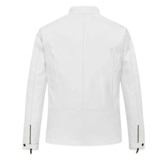 Men’s White Snap-Tab Collar Leather Jacket
