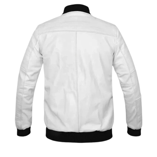 Men’s White and Black Leather Bomber Jacket