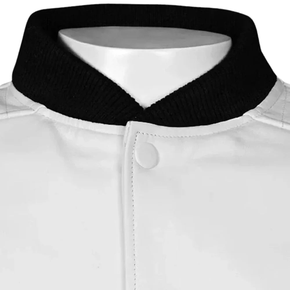 Men’s White and Black Leather Bomber Jacket