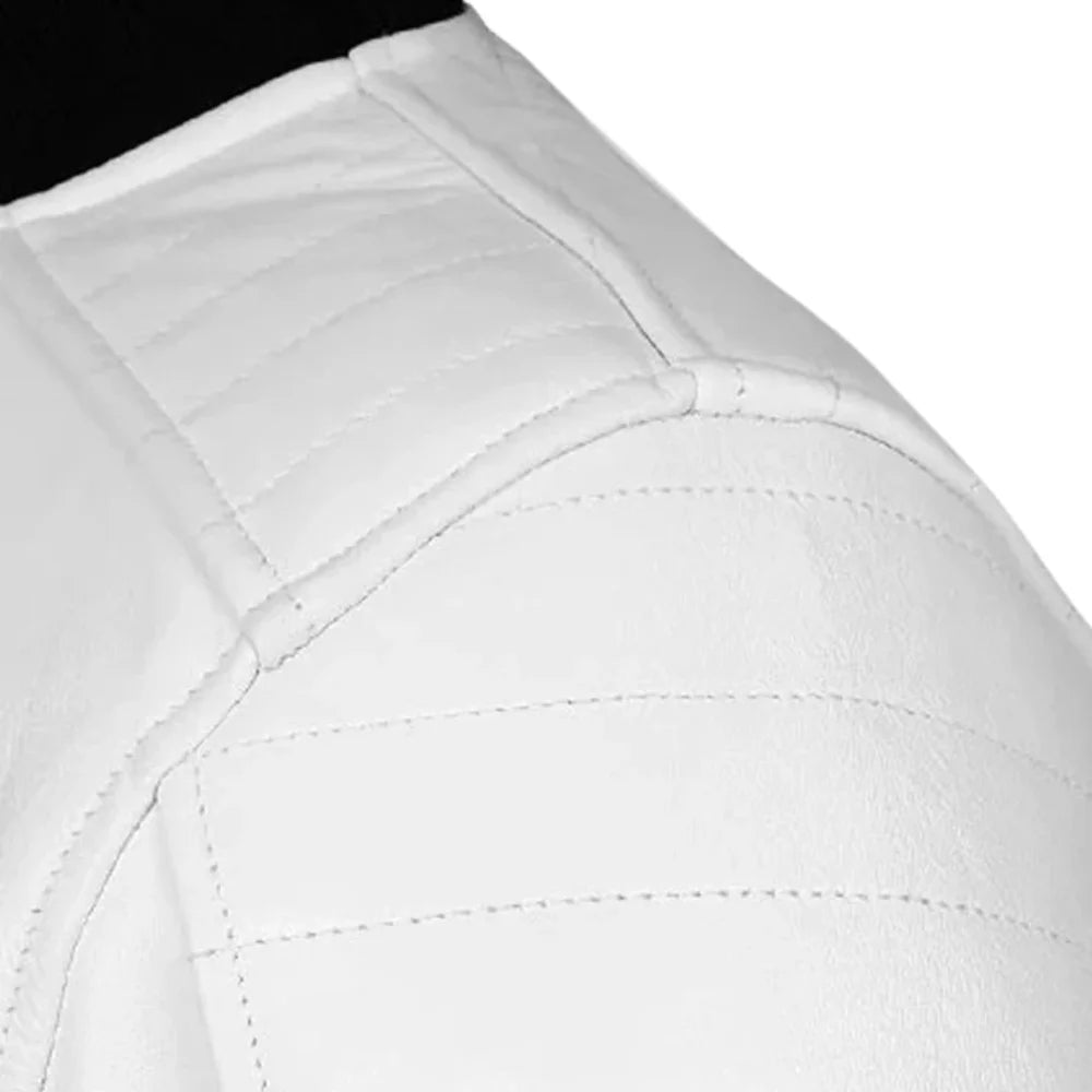 Men’s White and Black Leather Bomber Jacket
