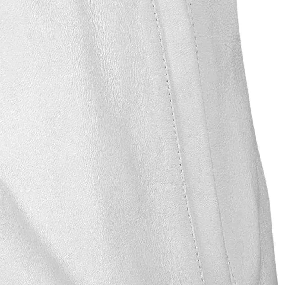 Men’s White and Black Leather Bomber Jacket