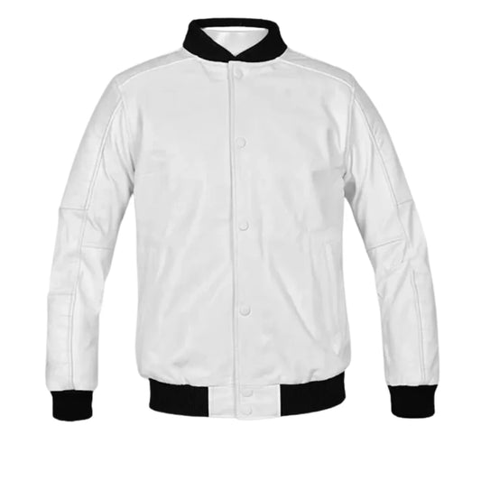 Men’s White and Black Leather Bomber Jacket