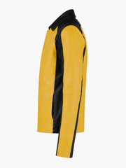 Men’s Yellow and Black Color Block Leather Jacket