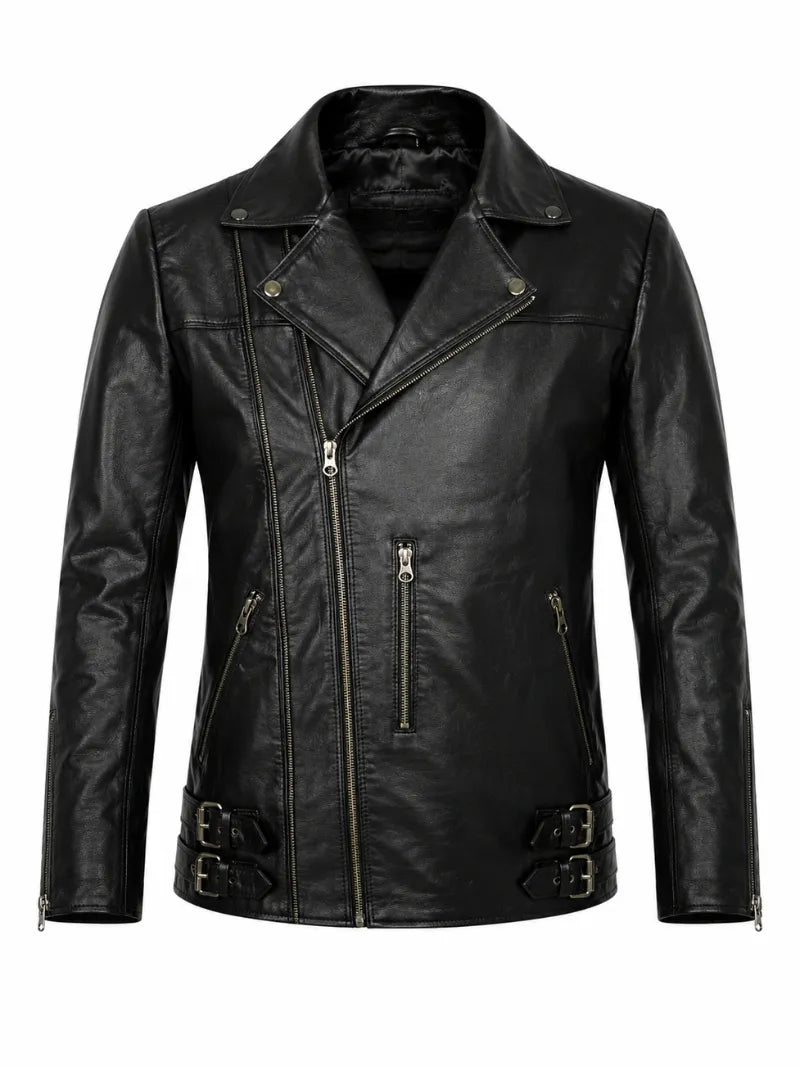 Men’s Belted Leather Jacket Front