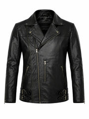 Men’s Belted Leather Jacket Front