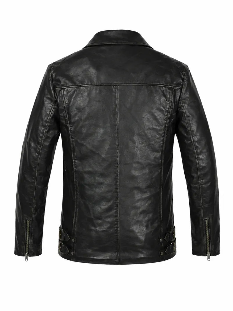Men’s Belted Leather Jacket Back