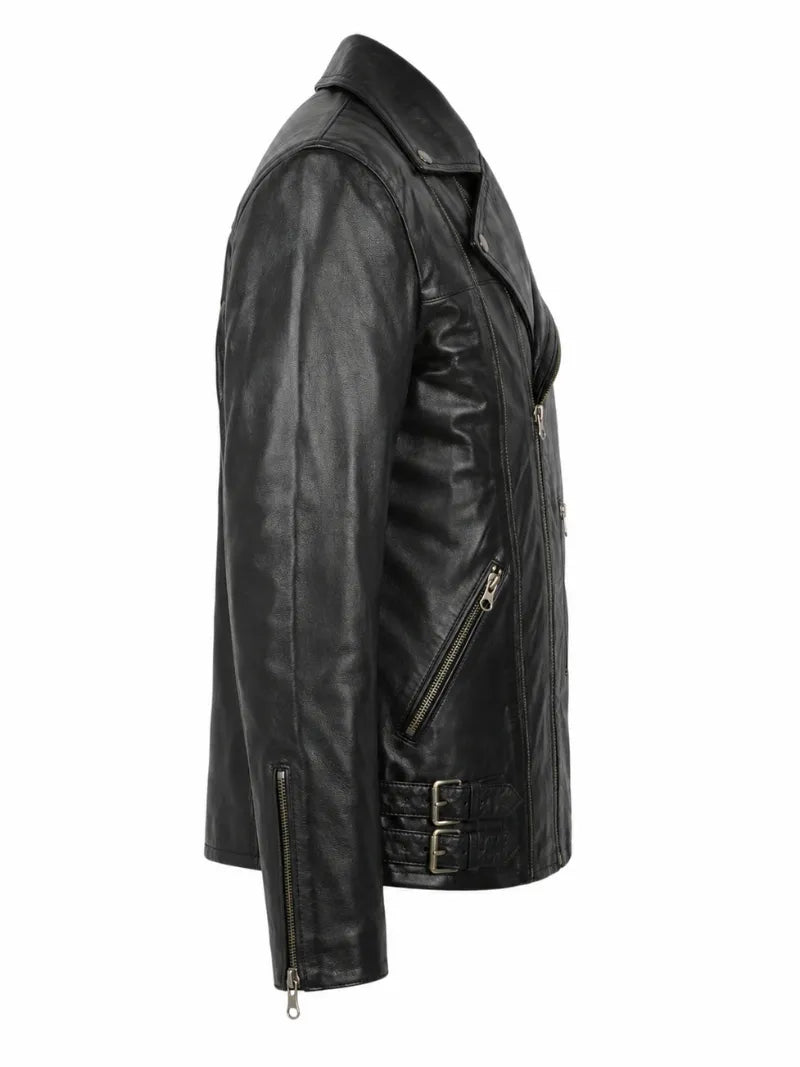 Men’s Belted Leather Jacket Right