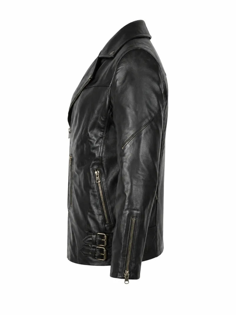 Men’s Belted Leather Jacket Left