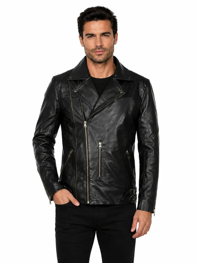 Men’s Belted Leather Jacket Full
