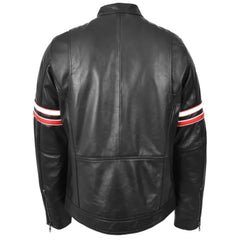 Men’s Black Biker Red Stripes Leather Jacket