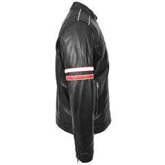 Men’s Black Biker Red Stripes Leather Jacket