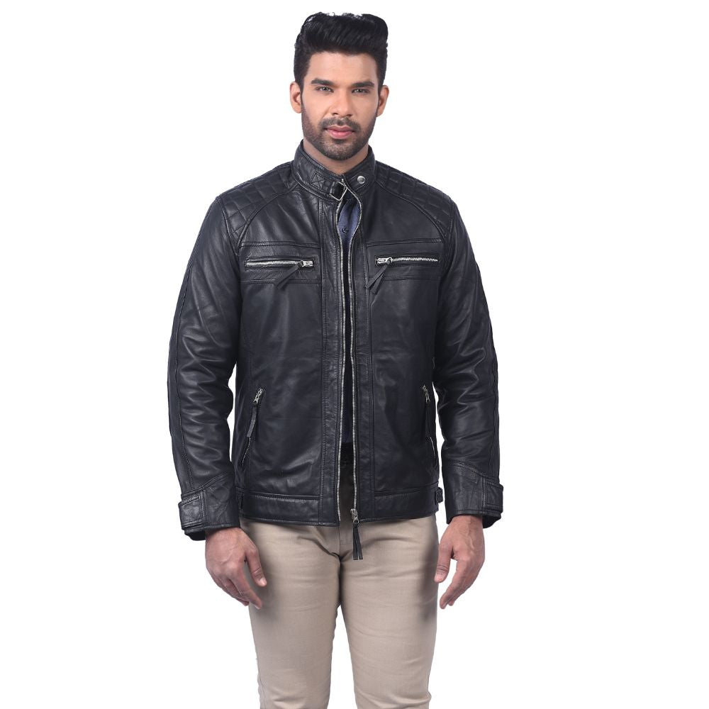 Men's Black Quilted Leather Motorcycle Jacket