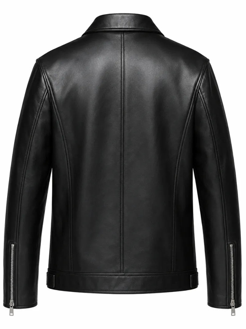 Men’s Black Classic Leather Jacket Back 