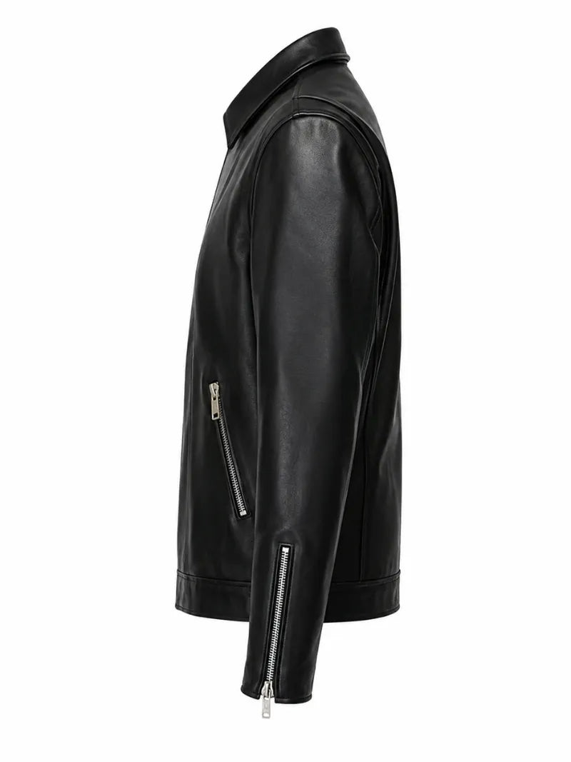 Men’s Black Classic Leather Jacket Left 
