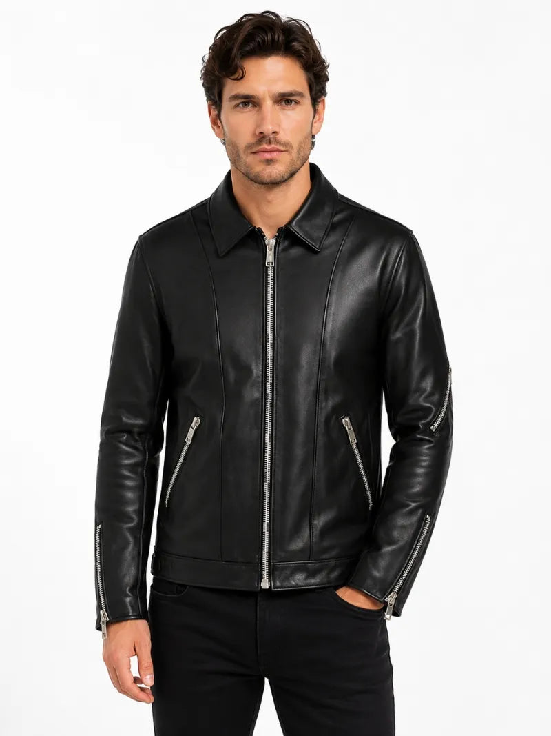 Men’s Black Classic Leather Jacket Full