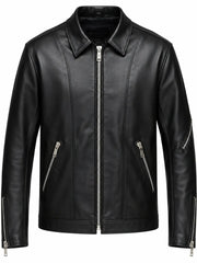 Men’s Black Classic Leather Jacket Front 
