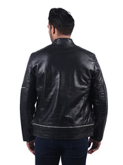 Men's Black Leather Sheepskin Jacket Back 