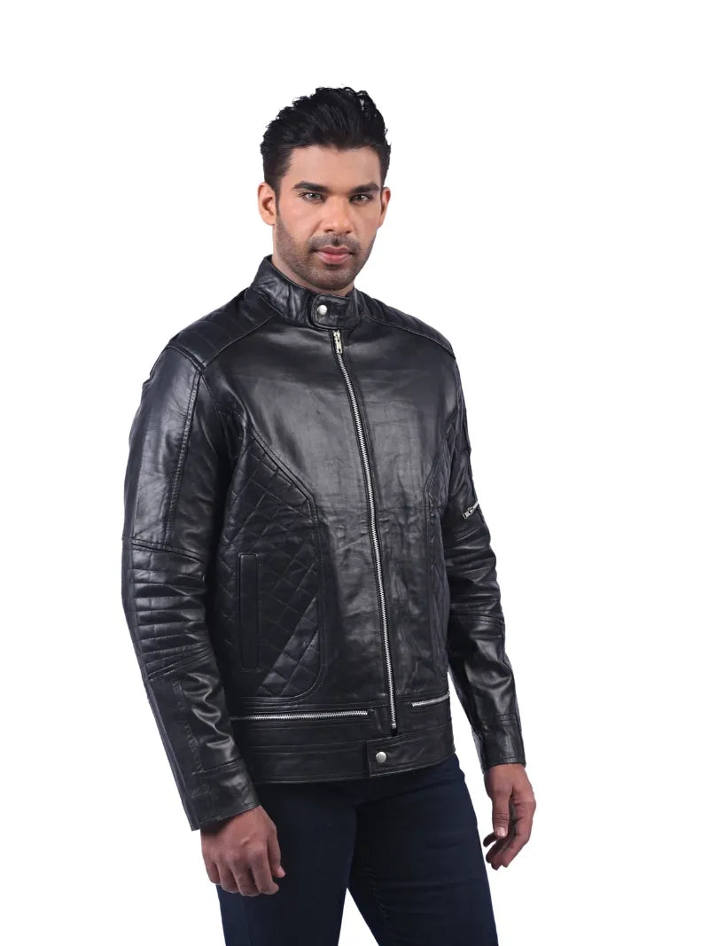 Men's Black Leather Sheepskin Jacket Right