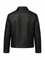 Men’s Black Leather Trucker Jacket Back 