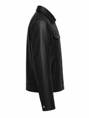 Men’s Black Leather Trucker Jacket Right 