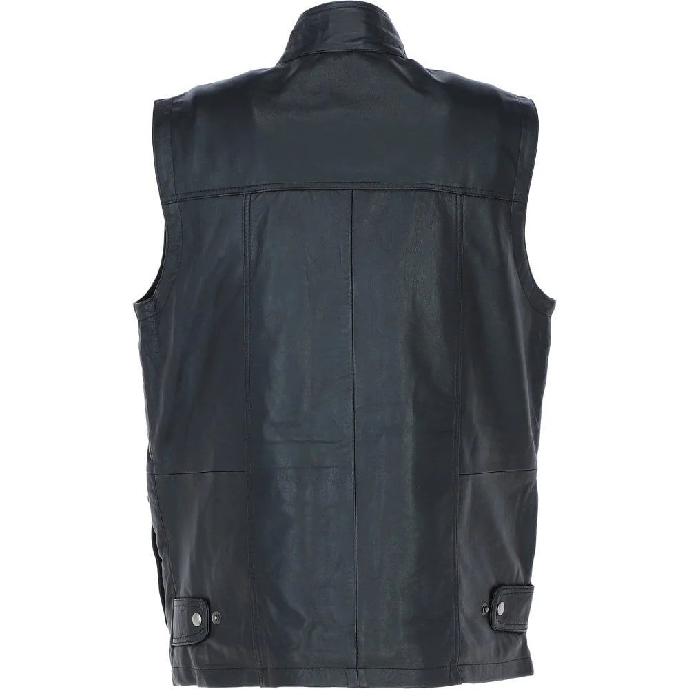 Men’s Black Multi-Pocket Leather Utility Vest