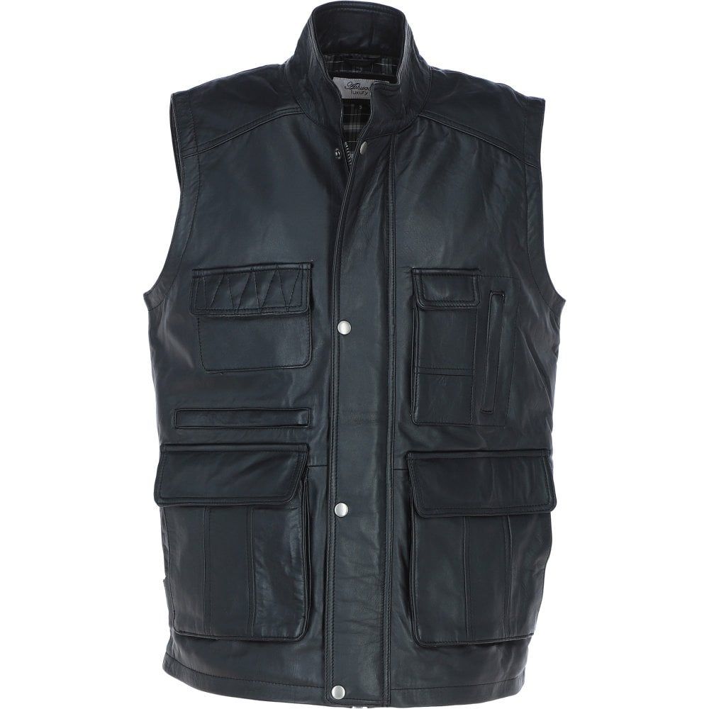 Men’s Black Multi-Pocket Leather Utility Vest