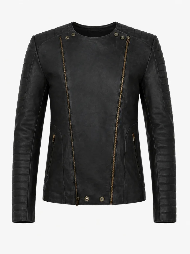 Men’s Black Padded Leather Jacket Front 