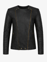 Men’s Black Padded Leather Jacket Front 