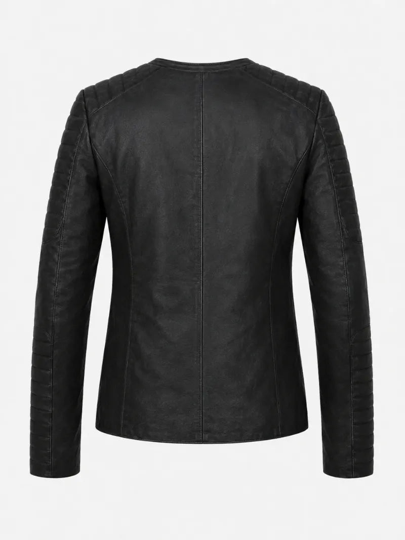 Men’s Black Padded Leather Jacket Back 