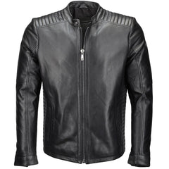 Men's Black Padded Shoulders Leather Biker Jacket 