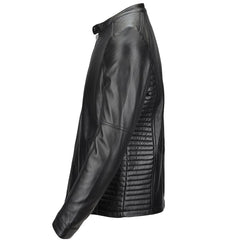 Men's Black Padded Shoulders Leather Biker Jacket 
