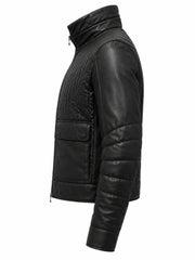 Men's Black Quilted Design Leather Jacket Left 