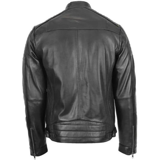 Men's Black Quilted Genuine Leather Biker Jacket