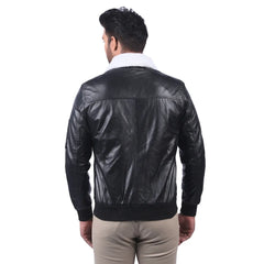 Men’s Black Real Leather Shearling Collar Jacket