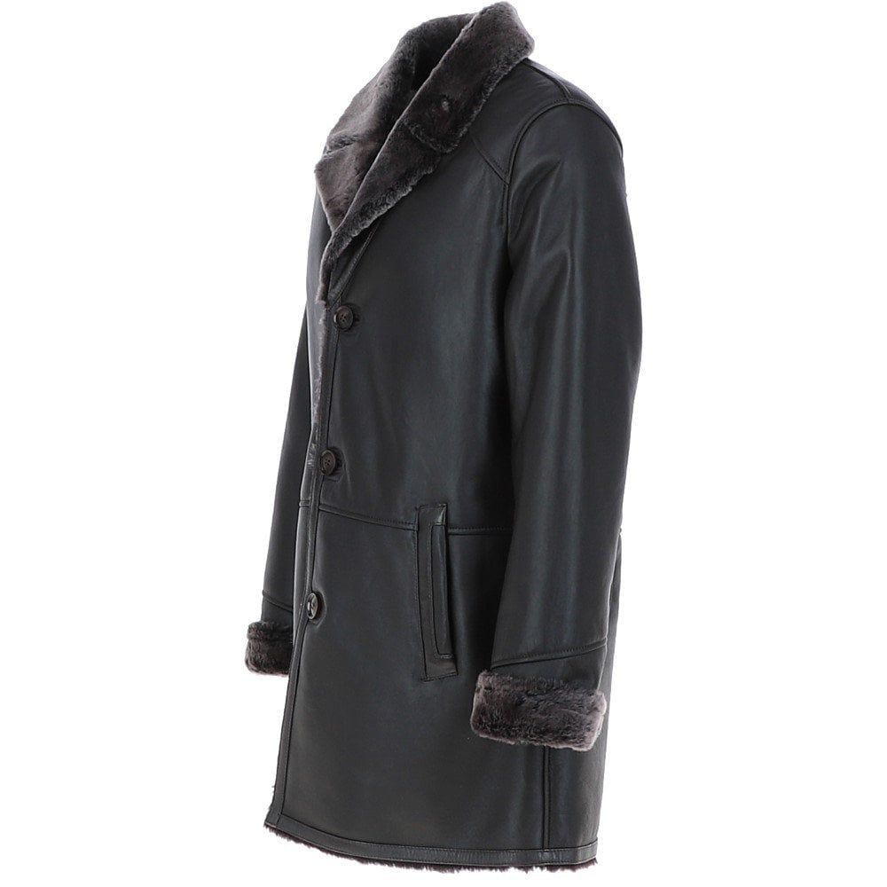 Men’s Black Shearling-Lined Leather Coat