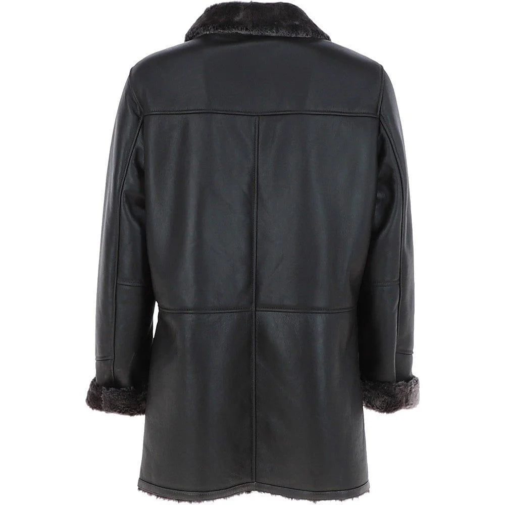 Men’s Black Shearling-Lined Leather Coat