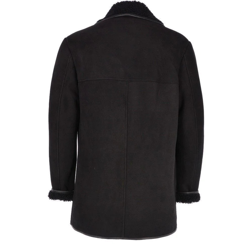 Men’s Black Shearling-Lined Suede Leather Coat