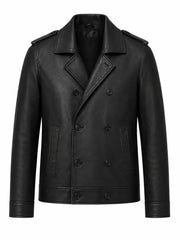 Men’s Black Simple Cowhide Leather Jacket Front 