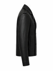 Men’s Black Simple Cowhide Leather Jacket Right
