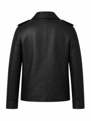 Men’s Black Simple Cowhide Leather Jacket Back