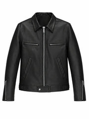 Men’s Black Slim Fit Leather Jacket Front 