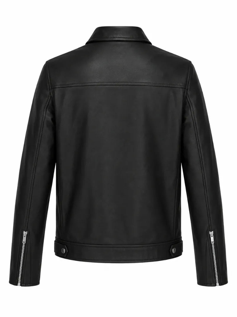 Men’s Black Slim Fit Leather Jacket Back 