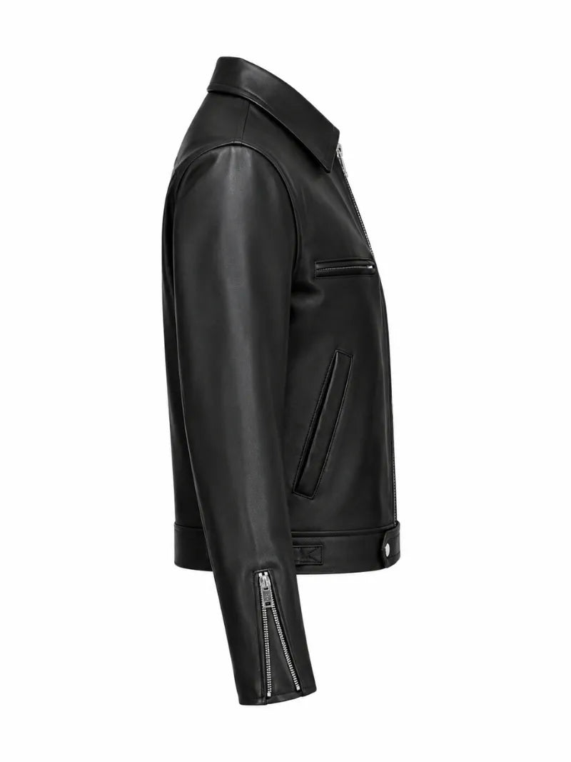 Men’s Black Slim Fit Leather Jacket Right 