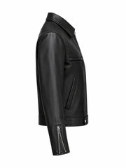 Men’s Black Slim Fit Leather Jacket Right 