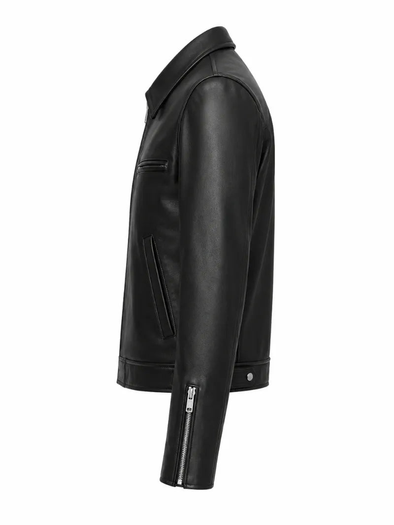 Men’s Black Slim Fit Leather Jacket Left 