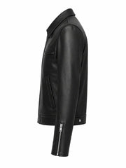Men’s Black Slim Fit Leather Jacket Left 