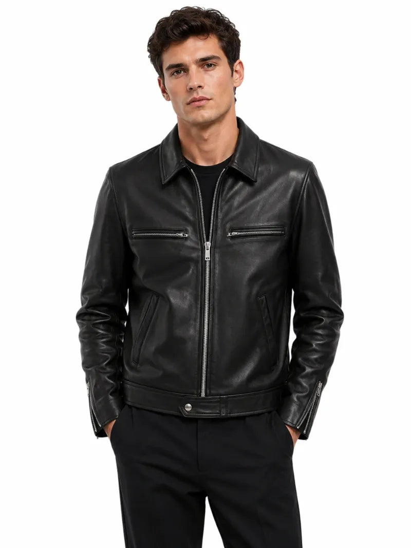 Men’s Black Slim Fit Leather Jacket Full