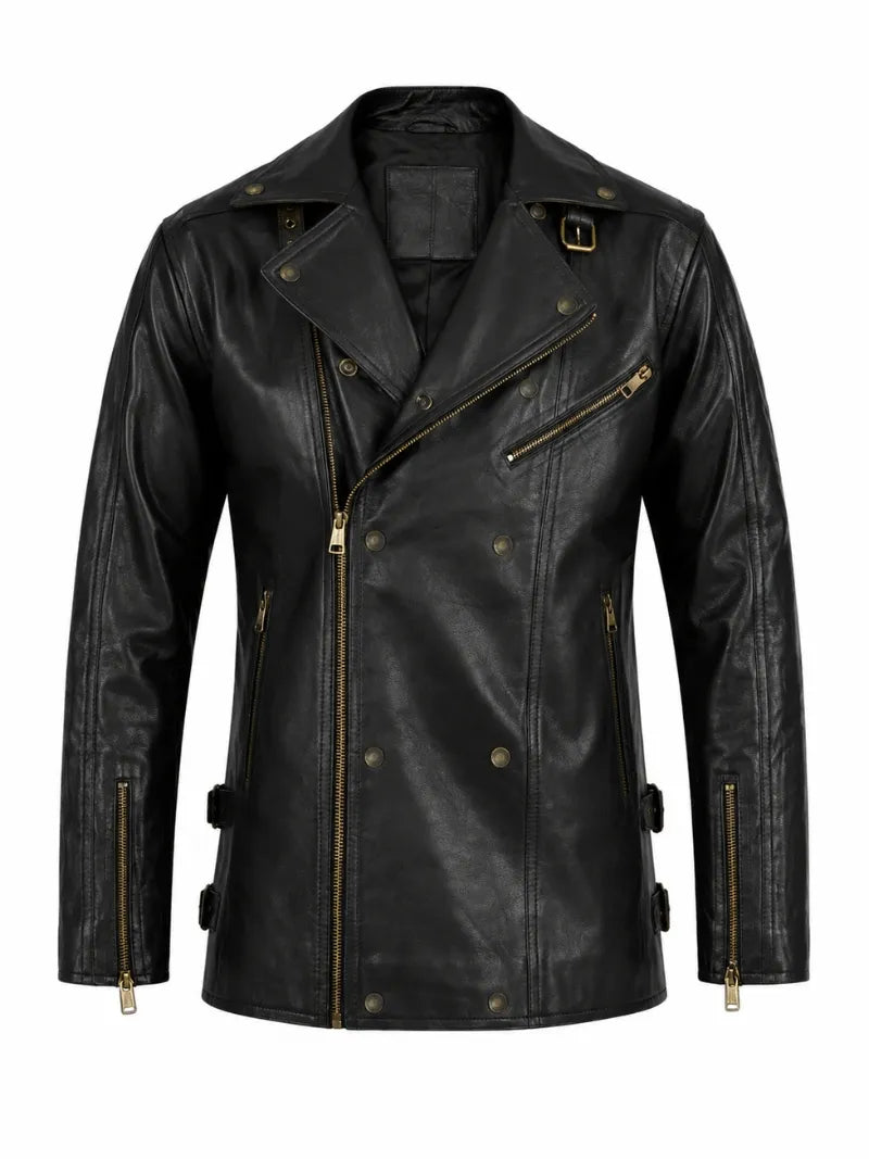 Men’s Black Vintage Leather Jacket Front 